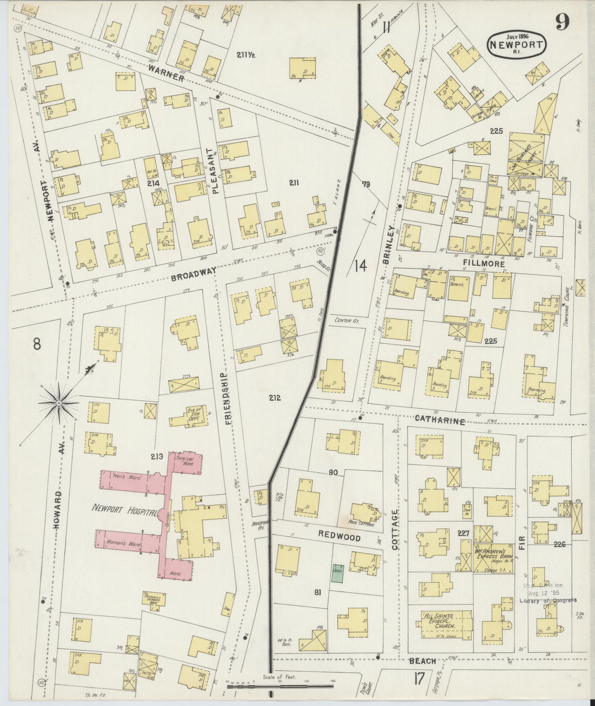 Sanborn Fire Insurance Map from Newport, Newport County, Rhode Island (1896), Sheet #0009 - Complete Map Set gallery image, historic Sanborn map, vintage wall art, Rhode Island Rhode Island