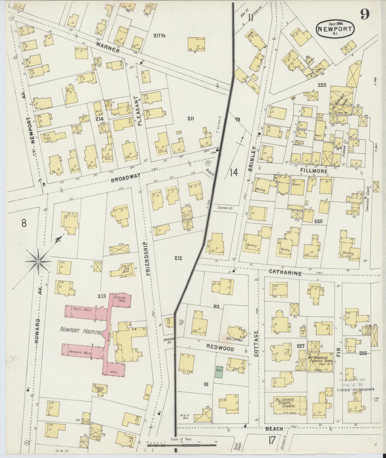 Sanborn Fire Insurance Map from Newport, Newport County, Rhode Island (1896), Sheet #0009 - Complete Map Set gallery image, historic Sanborn map, vintage wall art, Rhode Island Rhode Island