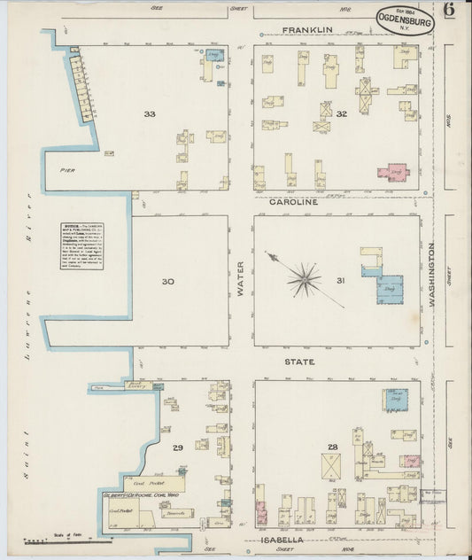 Sanborn Fire Insurance Map from Ogdensburg, St. Lawrence County, New York (1884), Sheet #0006 - Historic Sanborn Fire Insurance Map Print, vintage old map wall art, antique decor, genealogy gift, New York New York map