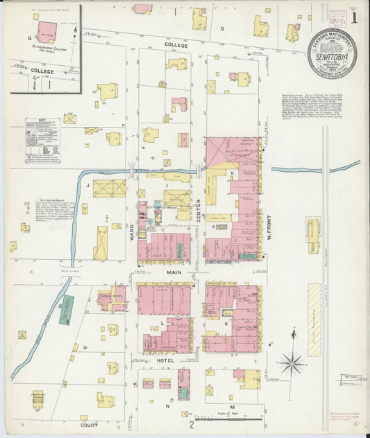 Sanborn Fire Insurance Map from Senatobia, Tate County, Mississippi (1907), Sheet #0001 - Complete Map Set gallery image, historic Sanborn map, vintage wall art, Mississippi Mississippi