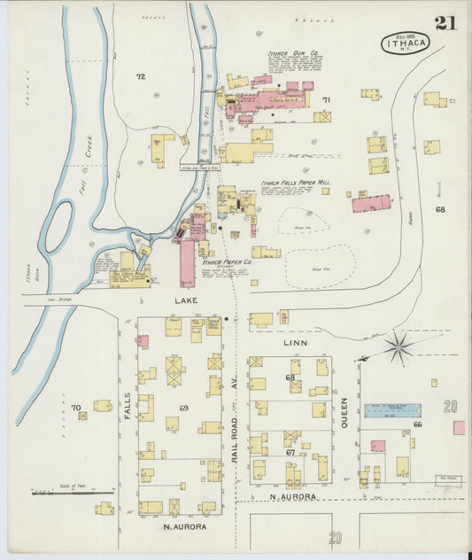 Sanborn Fire Insurance Map from Ithaca, Tompkins County, New York (1893), Sheet #0021 - Historic Sanborn Fire Insurance Map Print, vintage old map wall art, antique decor, genealogy gift, New York New York map