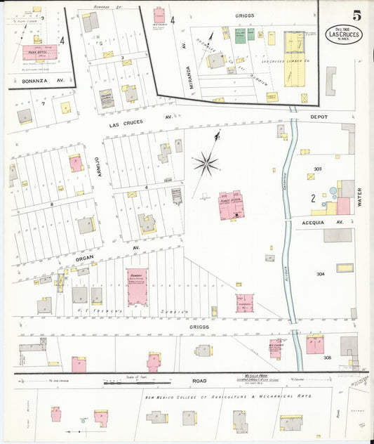 Sanborn Fire Insurance Map from Las Cruces, Dona Ana County, New Mexico (1908), Sheet #0005 - Historic Sanborn Fire Insurance Map Print, vintage old map wall art, antique decor, genealogy gift, New Mexico New Mexico map