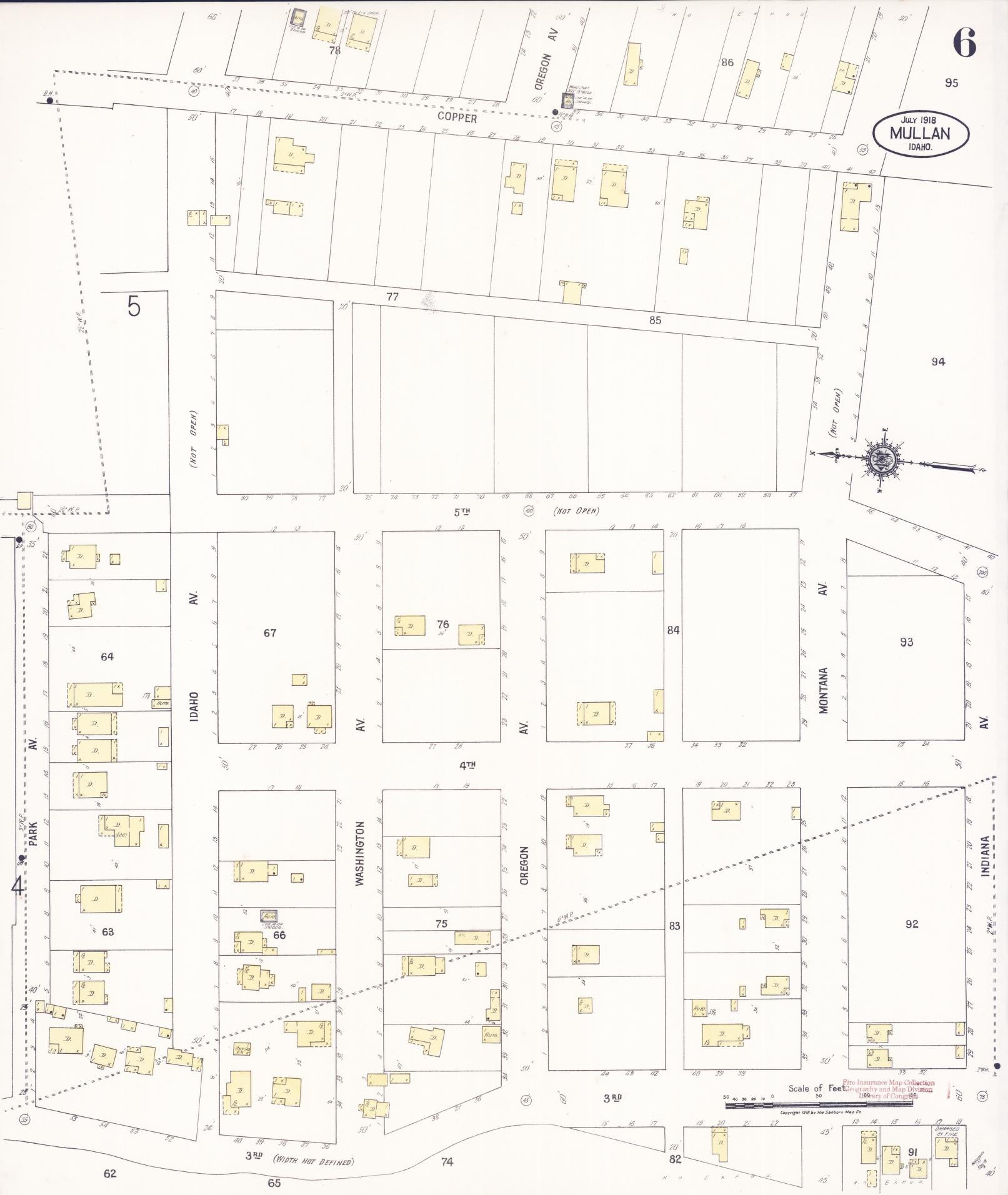 Sanborn Fire Insurance Map from Mullan, Shoshone County, Idaho (1918), Sheet #0006 - Historic Sanborn Fire Insurance Map Print, vintage old map wall art, antique decor, genealogy gift, Idaho Idaho map
