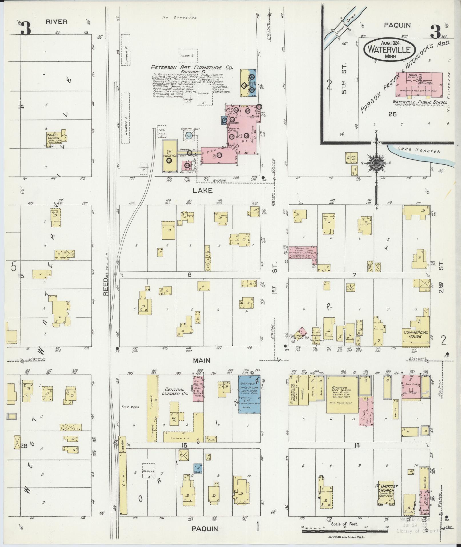 Sanborn Fire Insurance Map from Waterville, Le Sueur County, Minnesota (1924), Sheet #0003 - Complete Map Set gallery image, historic Sanborn map, vintage wall art, Minnesota Minnesota