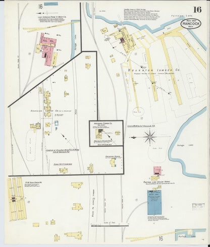Sanborn Fire Insurance Map from Hancock, Houghton County, Michigan (1907), Sheet #0016 - Complete Map Set gallery image, historic Sanborn map, vintage wall art, Michigan Michigan