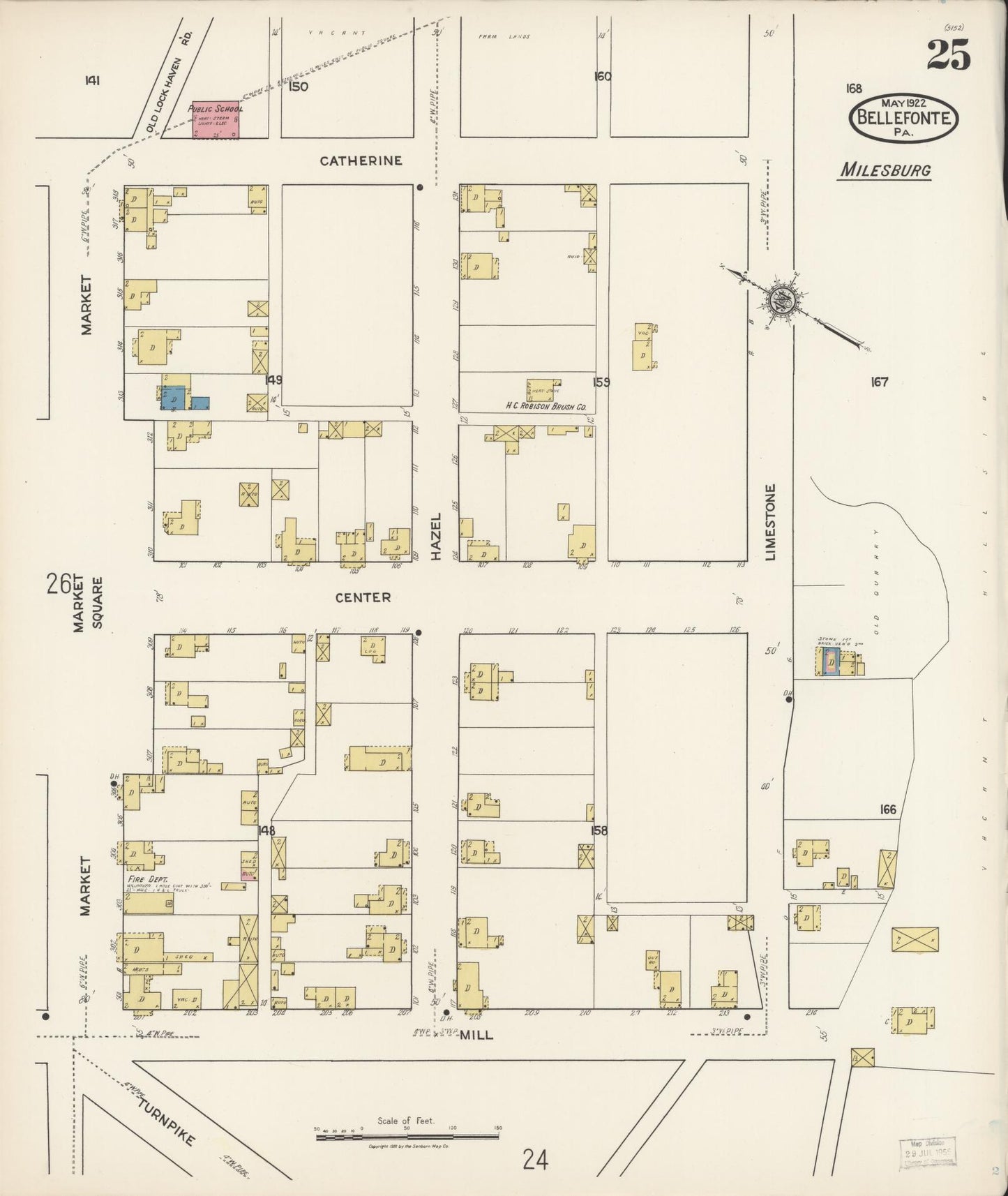 Sanborn Fire Insurance Map from Bellefonte, Centre County, Pennsylvania (1922), Sheet #0025 - Historic Sanborn Fire Insurance Map Print, vintage old map wall art, antique decor, genealogy gift, Pennsylvania Pennsylvania map