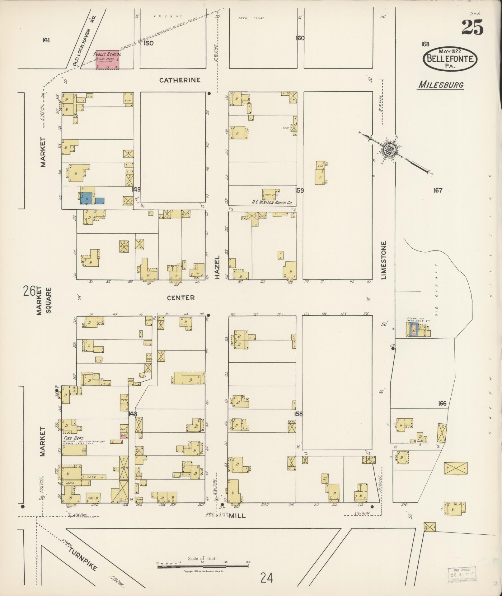 Sanborn Fire Insurance Map from Bellefonte, Centre County, Pennsylvania (1922), Sheet #0025 - Historic Sanborn Fire Insurance Map Print, vintage old map wall art, antique decor, genealogy gift, Pennsylvania Pennsylvania map