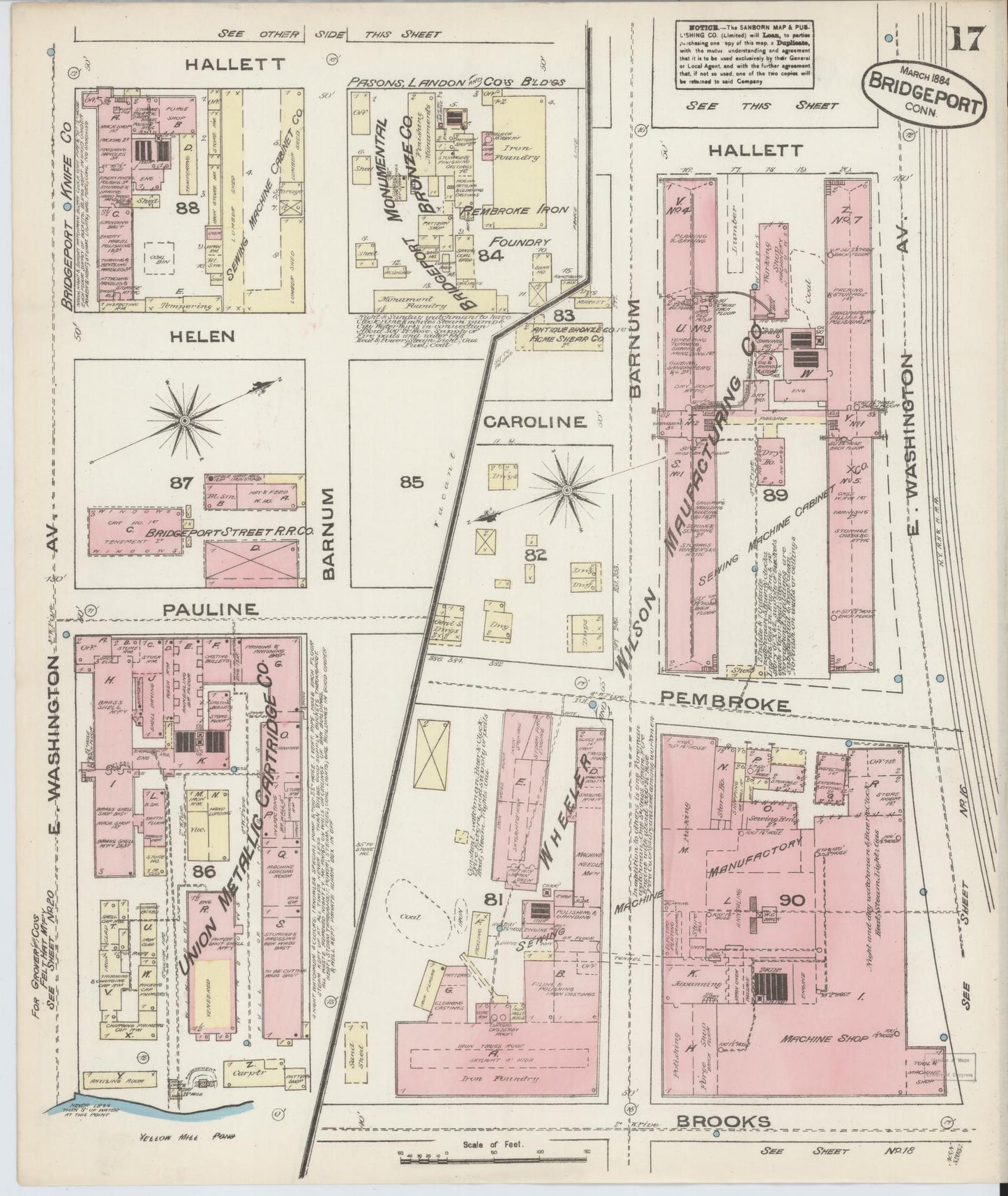 Sanborn Fire Insurance Map from Bridgeport, Fairfield County, Connecticut (1884), Sheet #0017 - Complete Map Set gallery image, historic Sanborn map, vintage wall art, Connecticut Connecticut