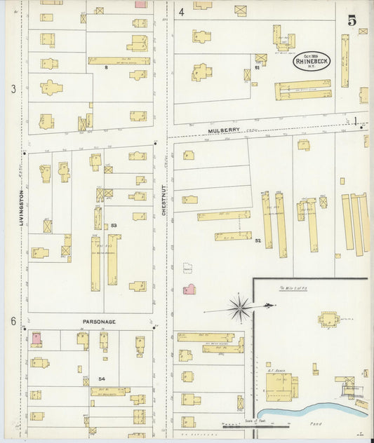Sanborn Fire Insurance Map from Rhinebeck, Dutchess County, New York (1905), Sheet #0005 - Historic Sanborn Fire Insurance Map Print, vintage old map wall art, antique decor, genealogy gift, New York New York map
