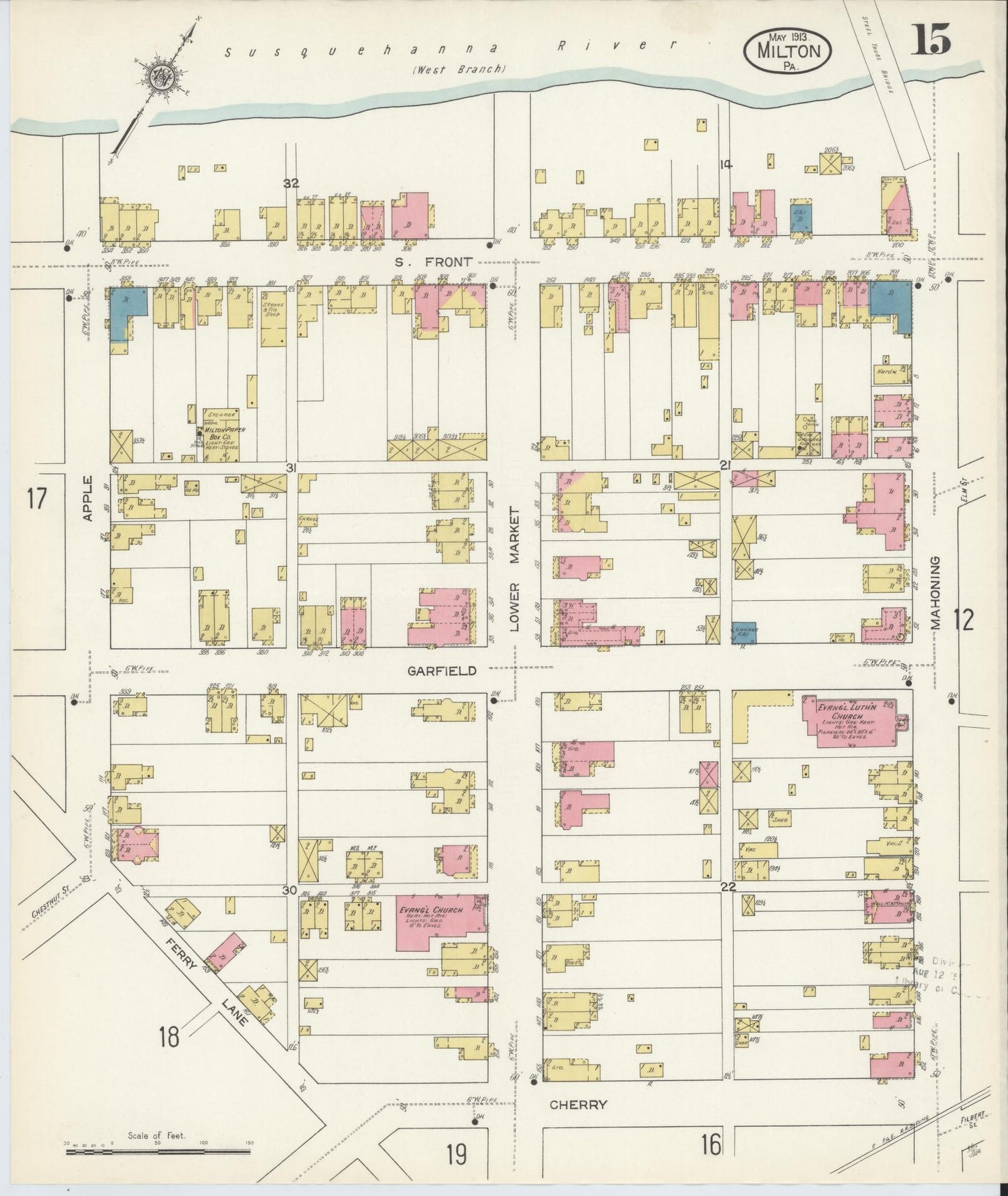 Sanborn Fire Insurance Map from Milton, Northumberland County, Pennsylvania (1913), Sheet #0015 - Historic Sanborn Fire Insurance Map Print, vintage old map wall art, antique decor, genealogy gift, Pennsylvania Pennsylvania map