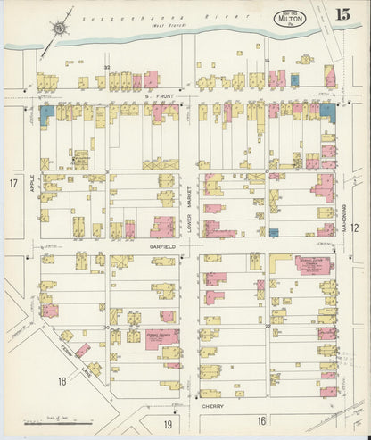 Sanborn Fire Insurance Map from Milton, Northumberland County, Pennsylvania (1913), Sheet #0015 - Historic Sanborn Fire Insurance Map Print, vintage old map wall art, antique decor, genealogy gift, Pennsylvania Pennsylvania map