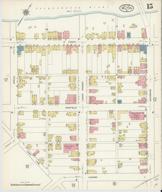 Sanborn Fire Insurance Map from Milton, Northumberland County, Pennsylvania (1913), Sheet #0015 - Historic Sanborn Fire Insurance Map Print, vintage old map wall art, antique decor, genealogy gift, Pennsylvania Pennsylvania map