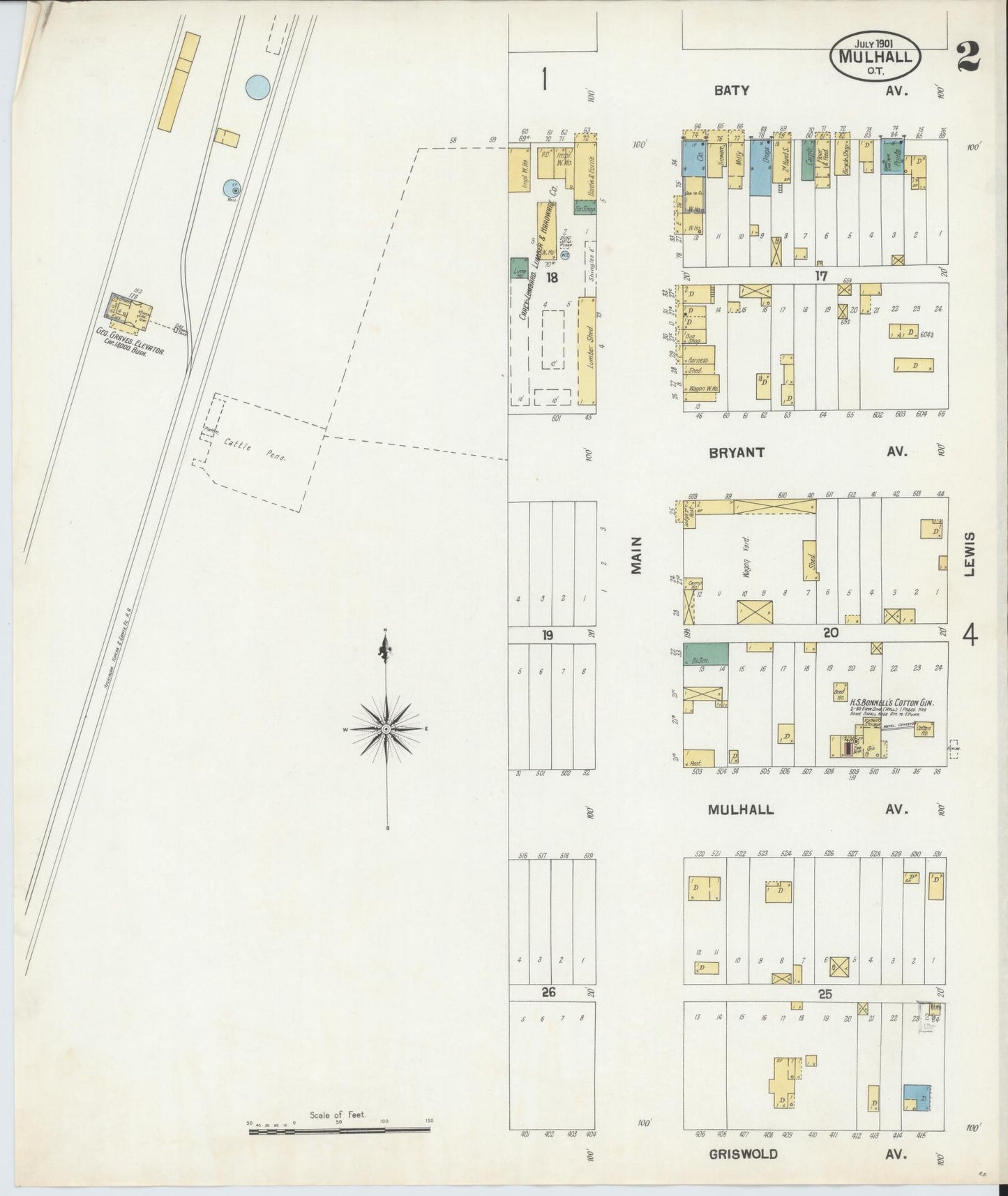 Sanborn Fire Insurance Map from Mulhall, Logan County, Oklahoma (1901), Sheet #0002 - Historic Sanborn Fire Insurance Map Print, vintage old map wall art, antique decor, genealogy gift, Oklahoma Oklahoma map