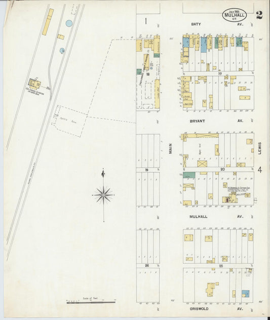 Sanborn Fire Insurance Map from Mulhall, Logan County, Oklahoma (1901), Sheet #0002 - Historic Sanborn Fire Insurance Map Print, vintage old map wall art, antique decor, genealogy gift, Oklahoma Oklahoma map