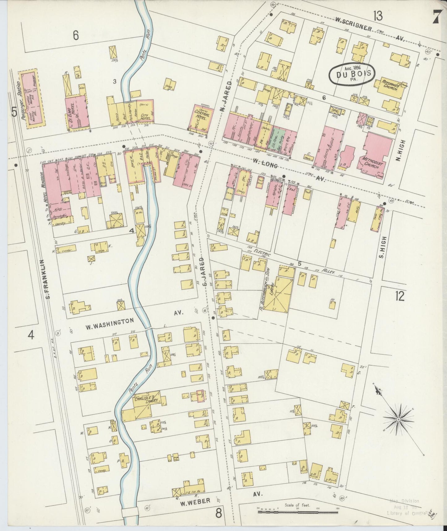 Sanborn Fire Insurance Map from Du Bois, Clearfield County, Pennsylvania (1896), Sheet #0007 - Historic Sanborn Fire Insurance Map Print, vintage old map wall art, antique decor, genealogy gift, Pennsylvania Pennsylvania map