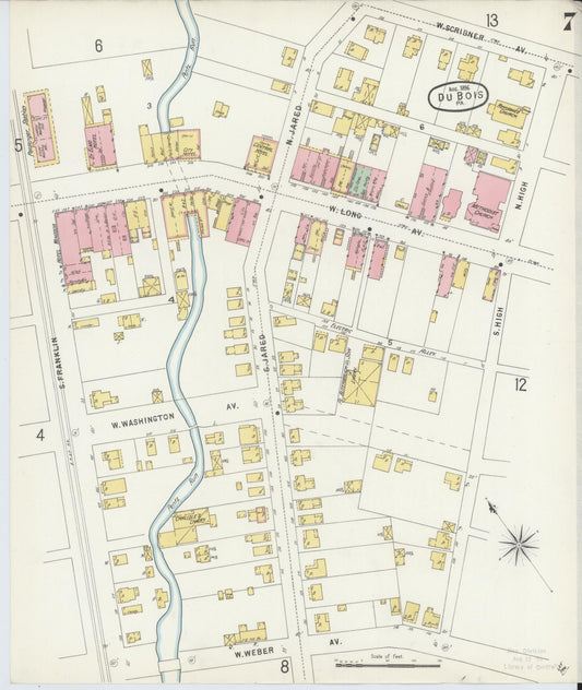 Sanborn Fire Insurance Map from Du Bois, Clearfield County, Pennsylvania (1896), Sheet #0007 - Historic Sanborn Fire Insurance Map Print, vintage old map wall art, antique decor, genealogy gift, Pennsylvania Pennsylvania map