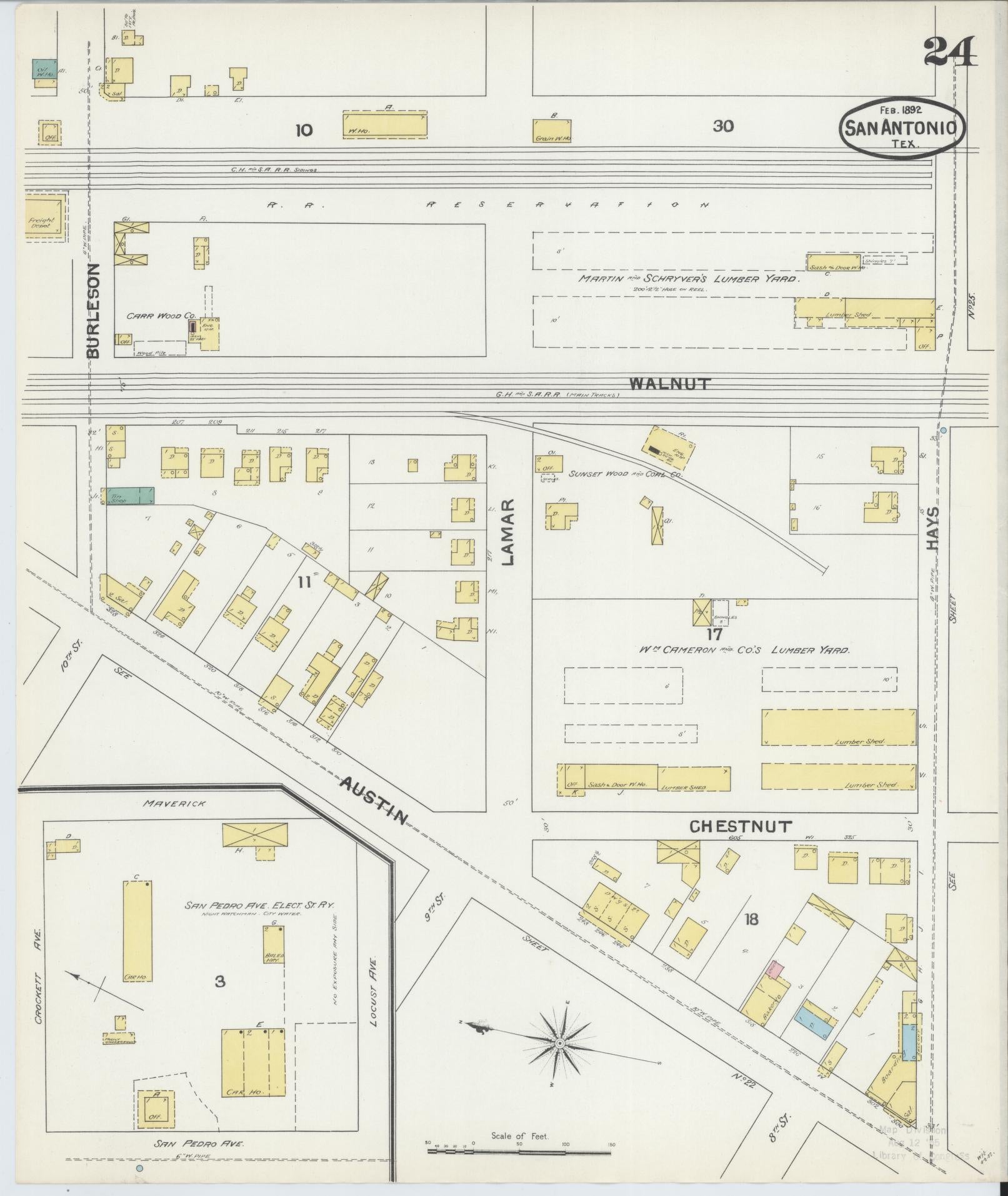 Sanborn Fire Insurance Map from San Antonio, Bexar County, Texas. (1892), Sheet 24 – Historic Sanborn Fire Insurance Map Print