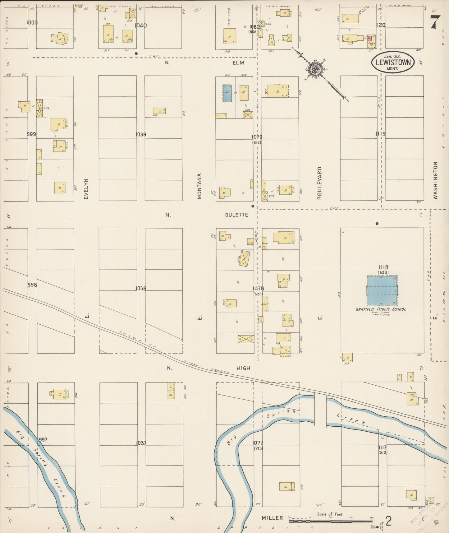 Sanborn Fire Insurance Map from Lewistown, Fergus County, Montana (1913), Sheet #0007 - Complete Map Set gallery image, historic Sanborn map, vintage wall art, Montana Montana