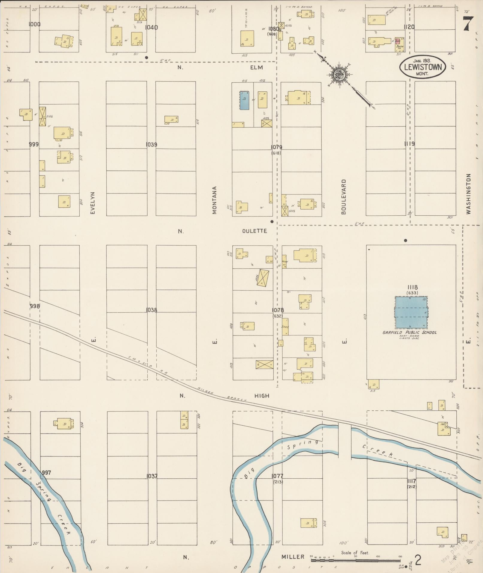 Sanborn Fire Insurance Map from Lewistown, Fergus County, Montana (1913), Sheet #0007 - Complete Map Set gallery image, historic Sanborn map, vintage wall art, Montana Montana