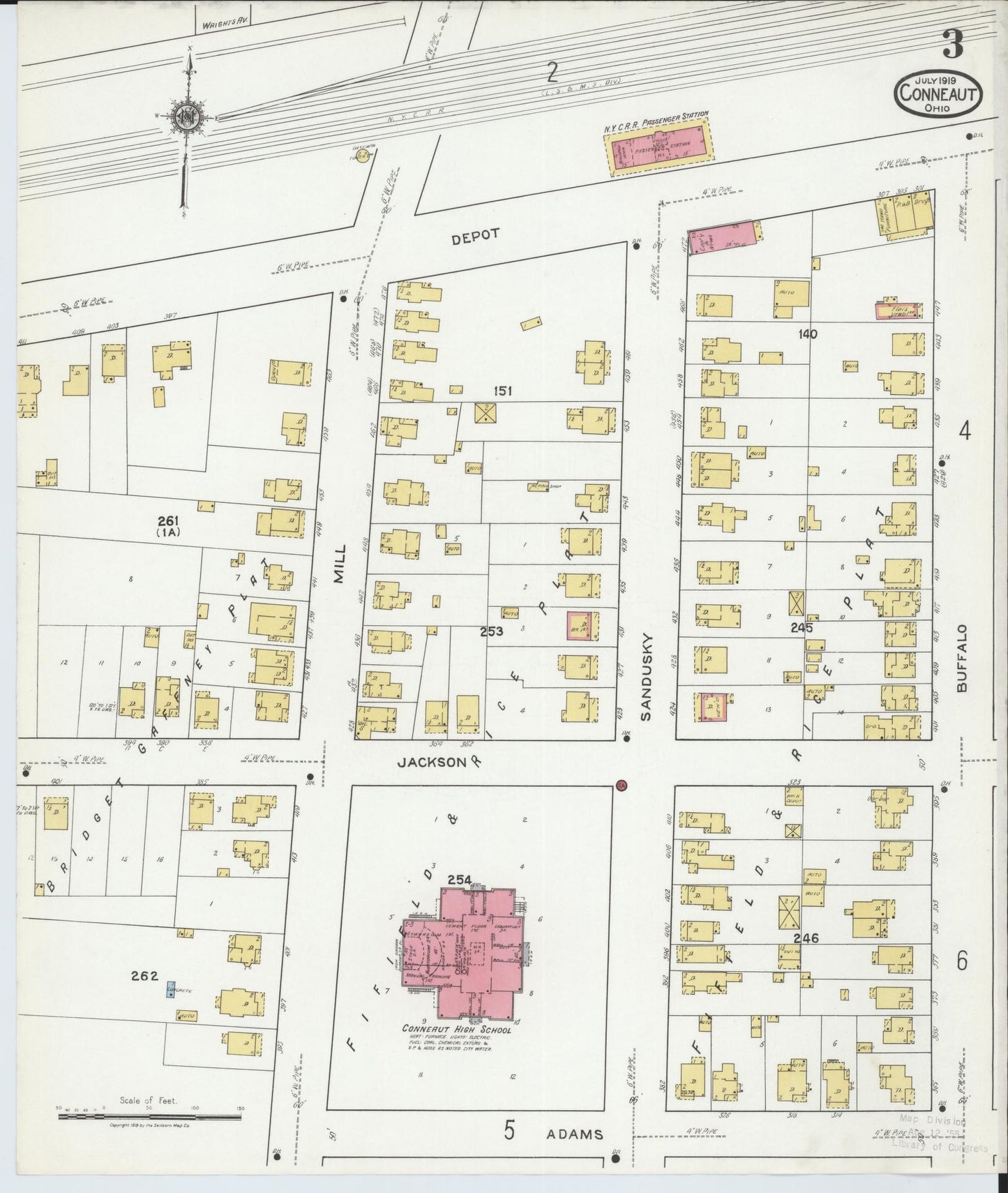 Sanborn Fire Insurance Map from Conneaut, Ashtabula County, Ohio (1919), Sheet #0003 - Historic Sanborn Fire Insurance Map Print, vintage old map wall art, antique decor, genealogy gift, Ohio Ohio map