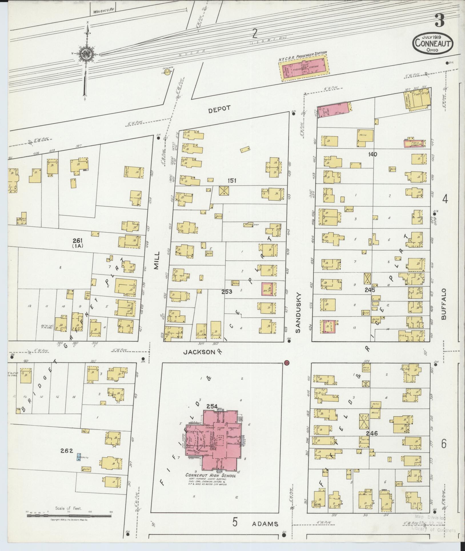 Sanborn Fire Insurance Map from Conneaut, Ashtabula County, Ohio (1919), Sheet #0003 - Historic Sanborn Fire Insurance Map Print, vintage old map wall art, antique decor, genealogy gift, Ohio Ohio map