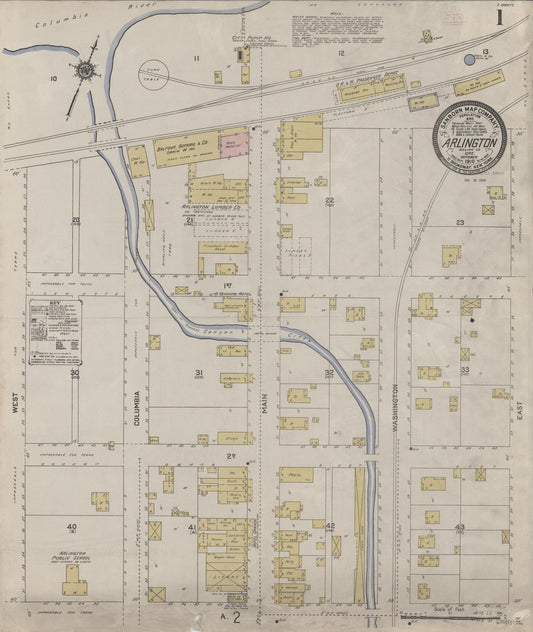 Sanborn Fire Insurance Map from Arlington, Gilliam County, Oregon (1910), Sheet #0001 - Historic Sanborn Fire Insurance Map Print, vintage old map wall art, antique decor, genealogy gift, Oregon Oregon map