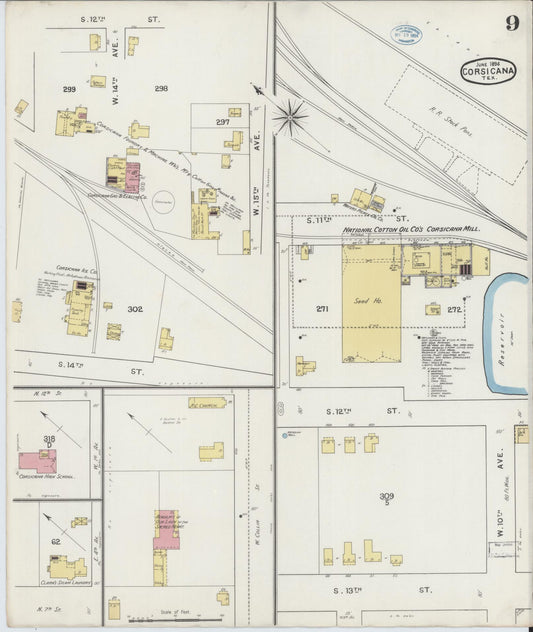 Sanborn Fire Insurance Map from Corsicana, Navarro County, Texas (1894), Sheet #0009 - Historic Sanborn Fire Insurance Map Print, vintage old map wall art, antique decor, genealogy gift, Texas Texas map