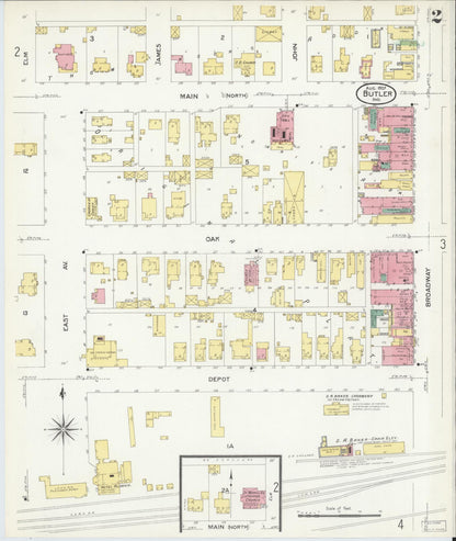 Sanborn Fire Insurance Map from Butler, De Kalb County, Indiana (1907), Sheet #0002 - Complete Map Set gallery image, historic Sanborn map, vintage wall art, Indiana Indiana