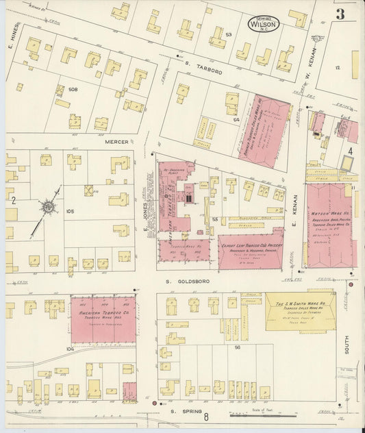Sanborn Fire Insurance Map from Wilson, Wilson County, North Carolina (1913), Sheet #0003 - Historic Sanborn Fire Insurance Map Print, vintage old map wall art, antique decor, genealogy gift, North Carolina North Carolina map