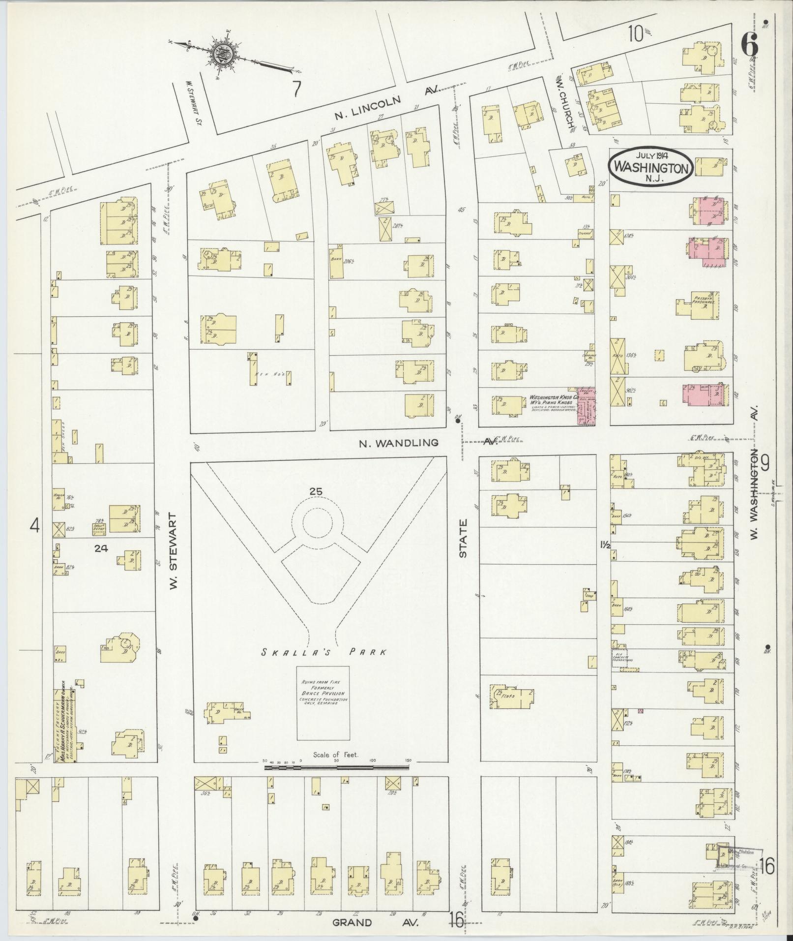 Sanborn Fire Insurance Map from Washington, Warren County, New Jersey (1914), Sheet #0006 - Historic Sanborn Fire Insurance Map Print, vintage old map wall art, antique decor, genealogy gift, Washington Washington map