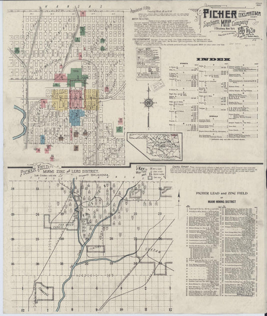 Sanborn Fire Insurance Map from Picher, Ottawa County, Oklahoma (1920), Sheet #0001 - Complete Map Set gallery image, historic Sanborn map, vintage wall art, Oklahoma Oklahoma