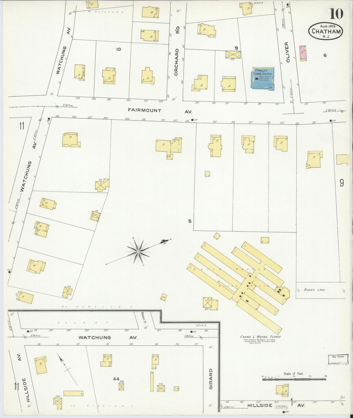 Sanborn Fire Insurance Map from Chatham, Morris County, New Jersey (1909), Sheet #0010 - Historic Sanborn Fire Insurance Map Print, vintage old map wall art, antique decor, genealogy gift, New Jersey New Jersey map
