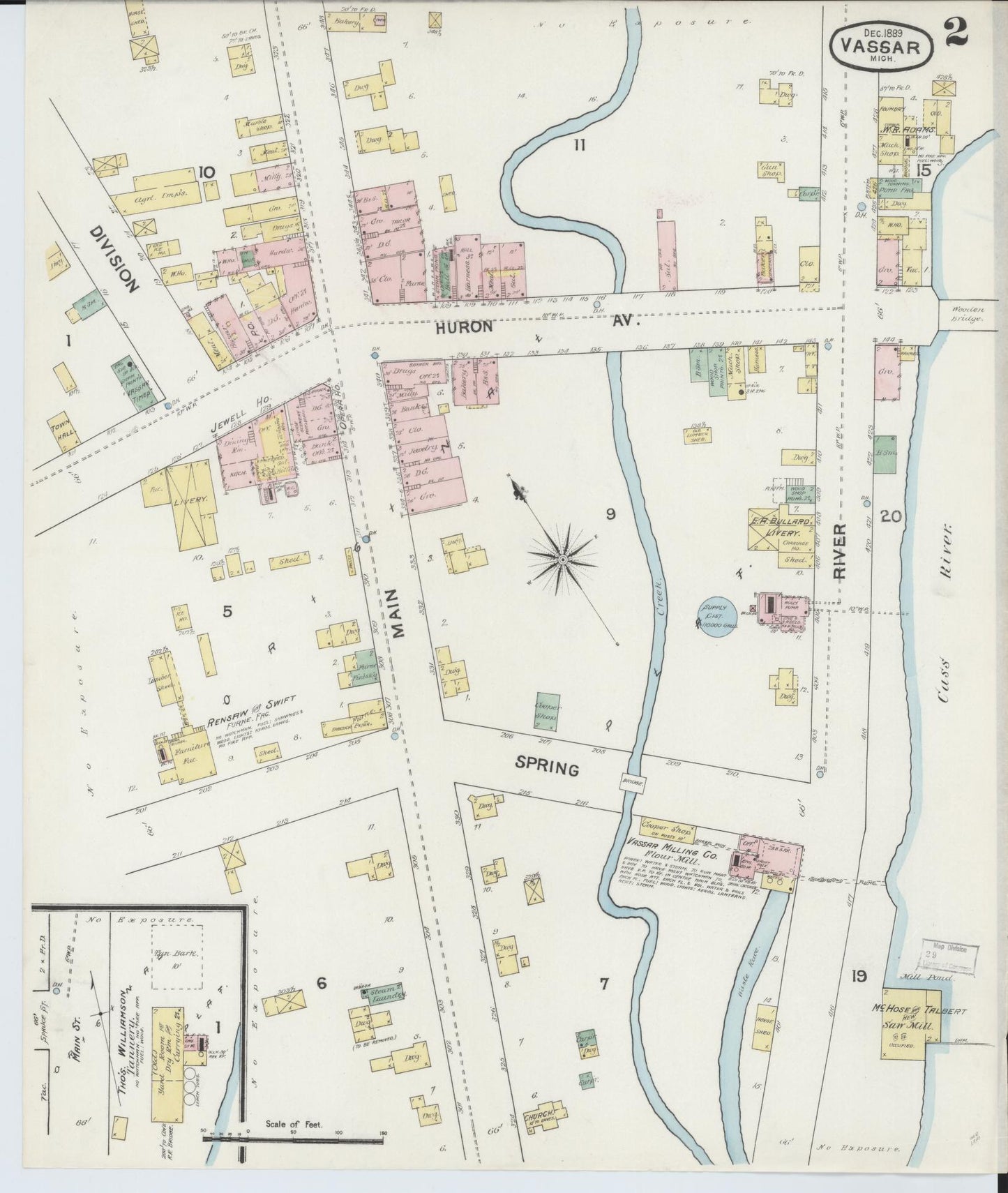 Sanborn Fire Insurance Map from Vassar, Tuscola County, Michigan (1889), Sheet #0002 - Historic Sanborn Fire Insurance Map Print, vintage old map wall art, antique decor, genealogy gift, Michigan Michigan map