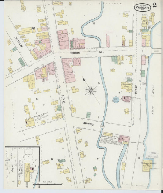 Sanborn Fire Insurance Map from Vassar, Tuscola County, Michigan (1889), Sheet #0002 - Historic Sanborn Fire Insurance Map Print, vintage old map wall art, antique decor, genealogy gift, Michigan Michigan map