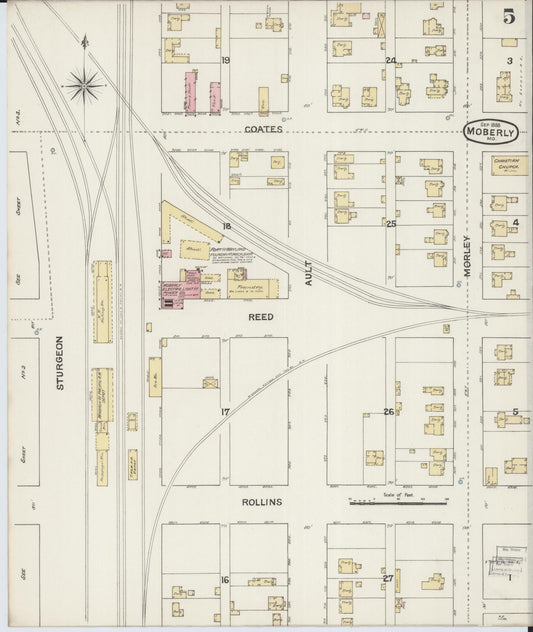 Sanborn Fire Insurance Map from Moberly, Randolph County, Missouri (1888), Sheet #0005 - Historic Sanborn Fire Insurance Map Print, vintage old map wall art, antique decor, genealogy gift, Missouri Missouri map