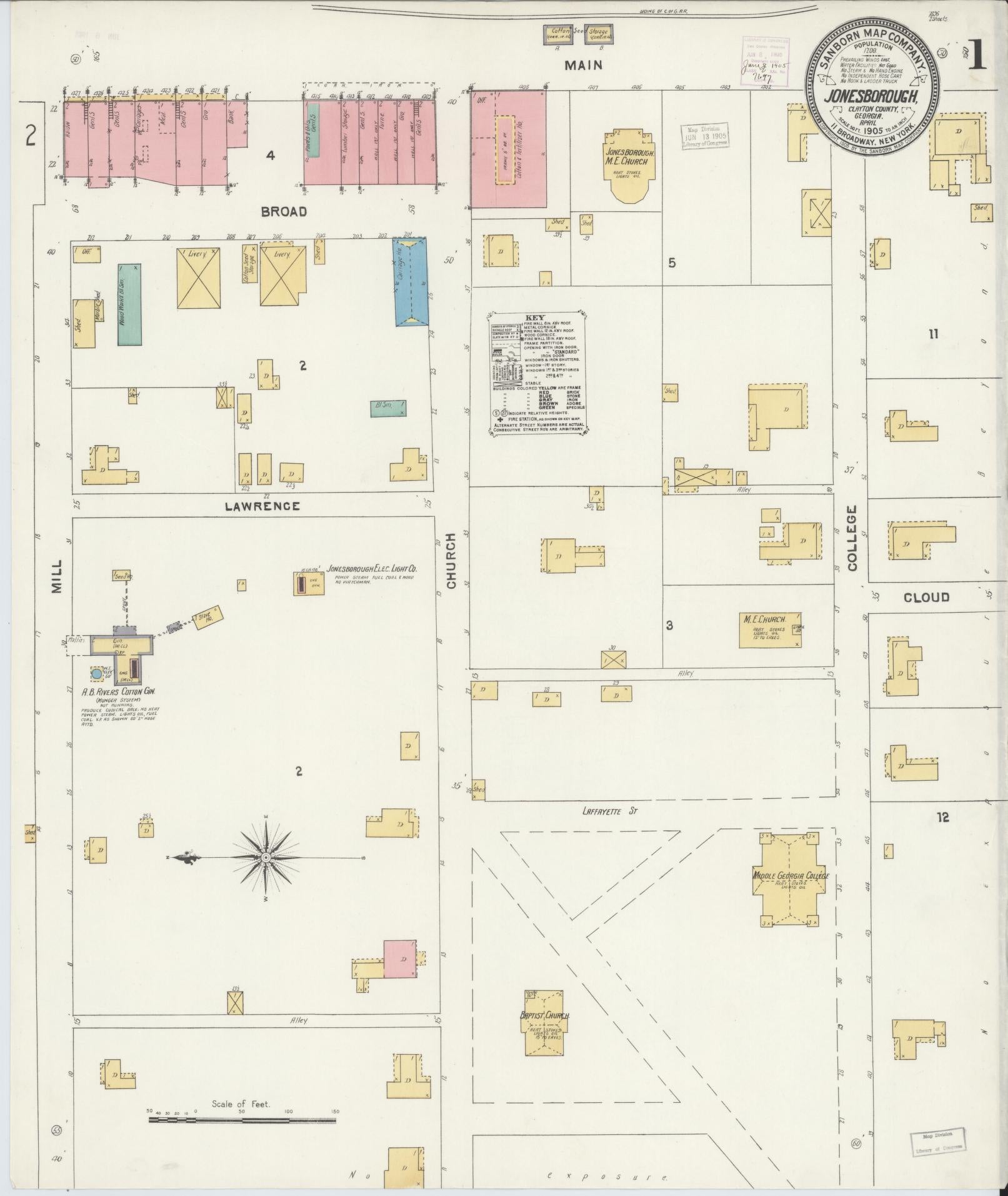 Sanborn Fire Insurance Map from Jonesboro, Clayton County, Georgia. (1905) – Historic Sanborn Fire Insurance Map Print