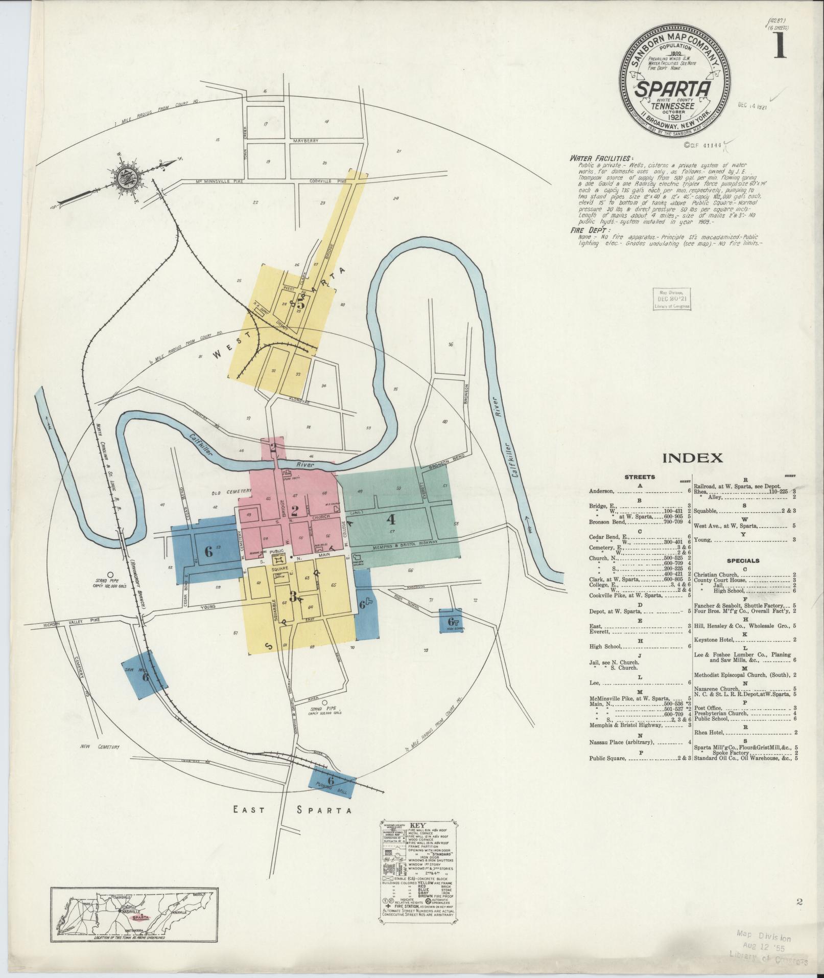 Sanborn Fire Insurance Map from Sparta, White County, Tennessee. (1921) – Historic Sanborn Fire Insurance Map Print