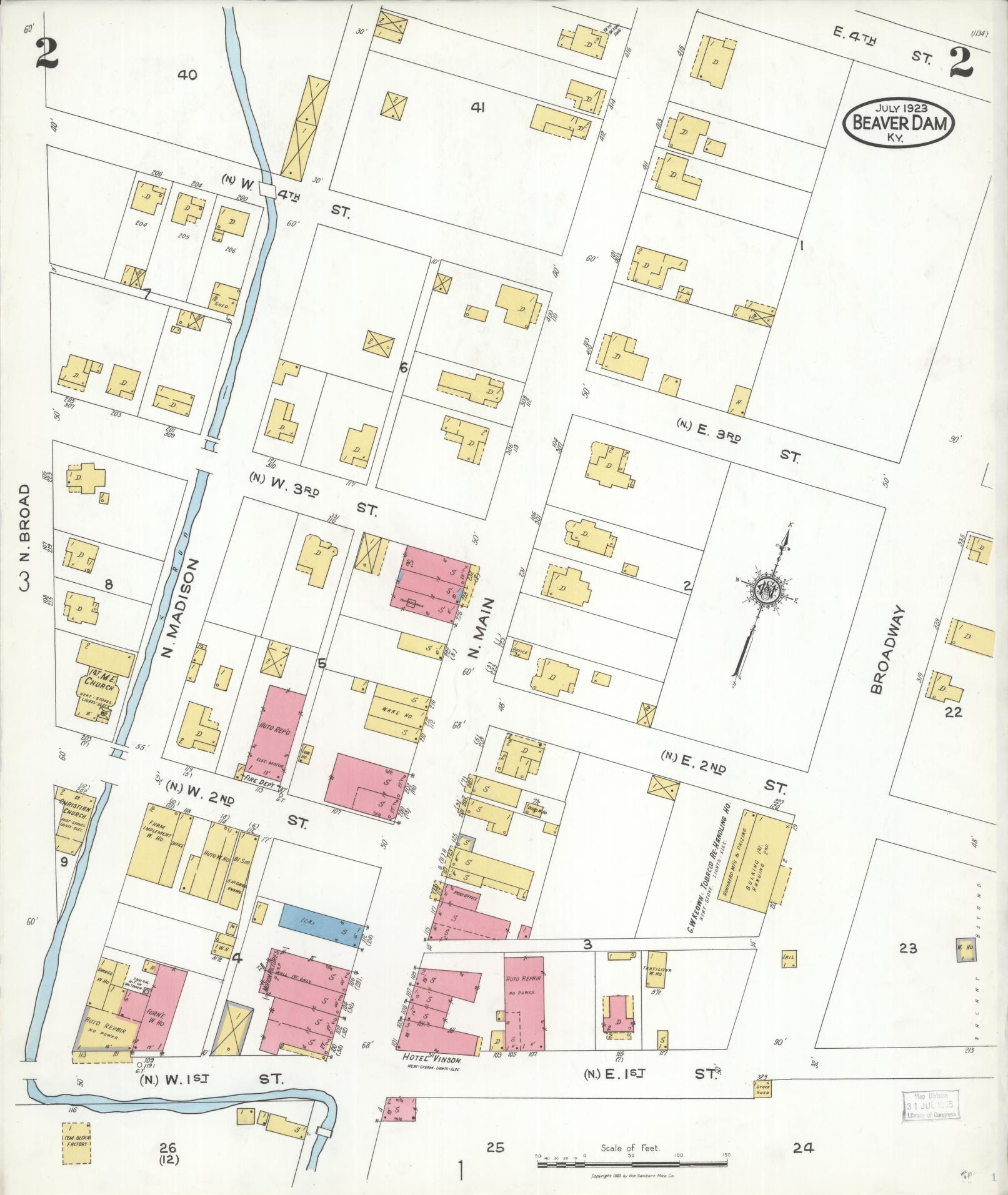 Sanborn Fire Insurance Map from Beaver Dam, Ohio County, Kentucky (1923), Sheet #0002 - Historic Sanborn Fire Insurance Map Print, vintage old map wall art, antique decor, genealogy gift, Kentucky Kentucky map
