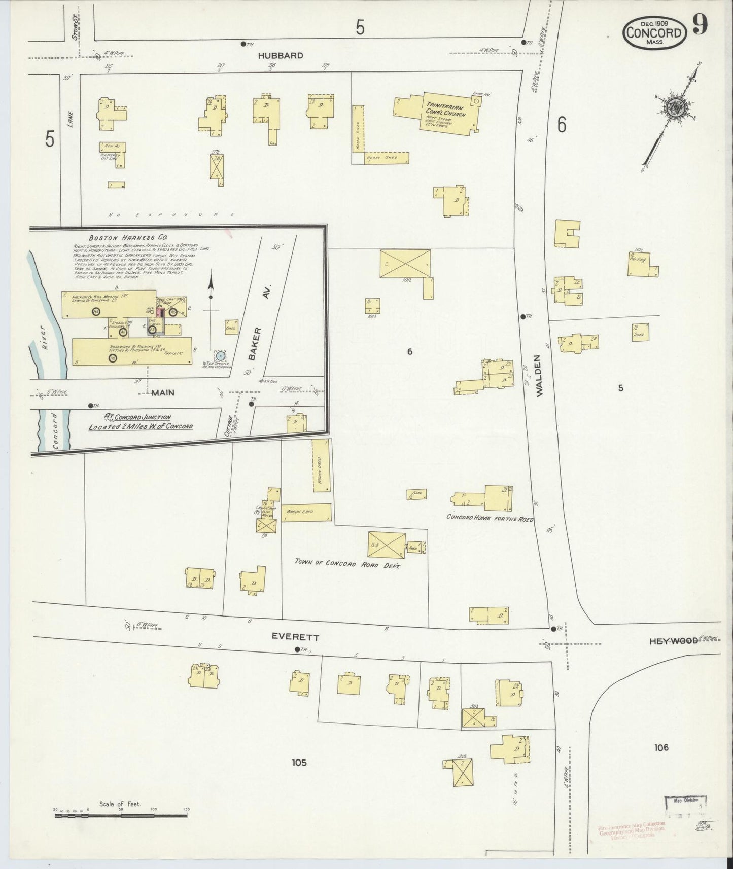 Sanborn Fire Insurance Map from Concord, Middlesex County, Massachusetts (1909), Sheet #0009 - Complete Map Set gallery image, historic Sanborn map, vintage wall art, Massachusetts Massachusetts