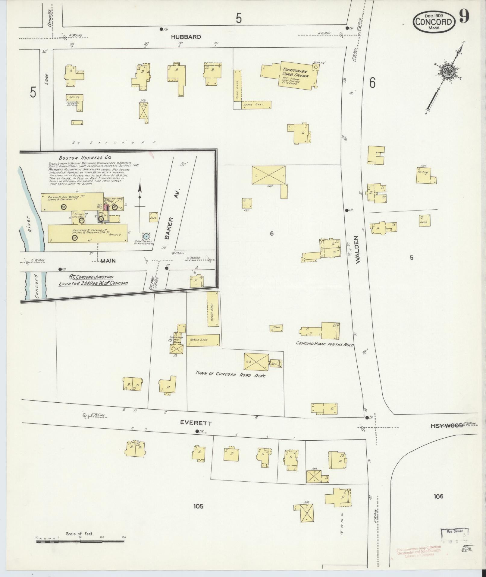 Sanborn Fire Insurance Map from Concord, Middlesex County, Massachusetts (1909), Sheet #0009 - Complete Map Set gallery image, historic Sanborn map, vintage wall art, Massachusetts Massachusetts