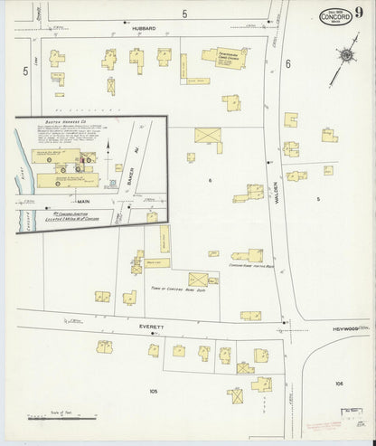 Sanborn Fire Insurance Map from Concord, Middlesex County, Massachusetts (1909), Sheet #0009 - Complete Map Set gallery image, historic Sanborn map, vintage wall art, Massachusetts Massachusetts