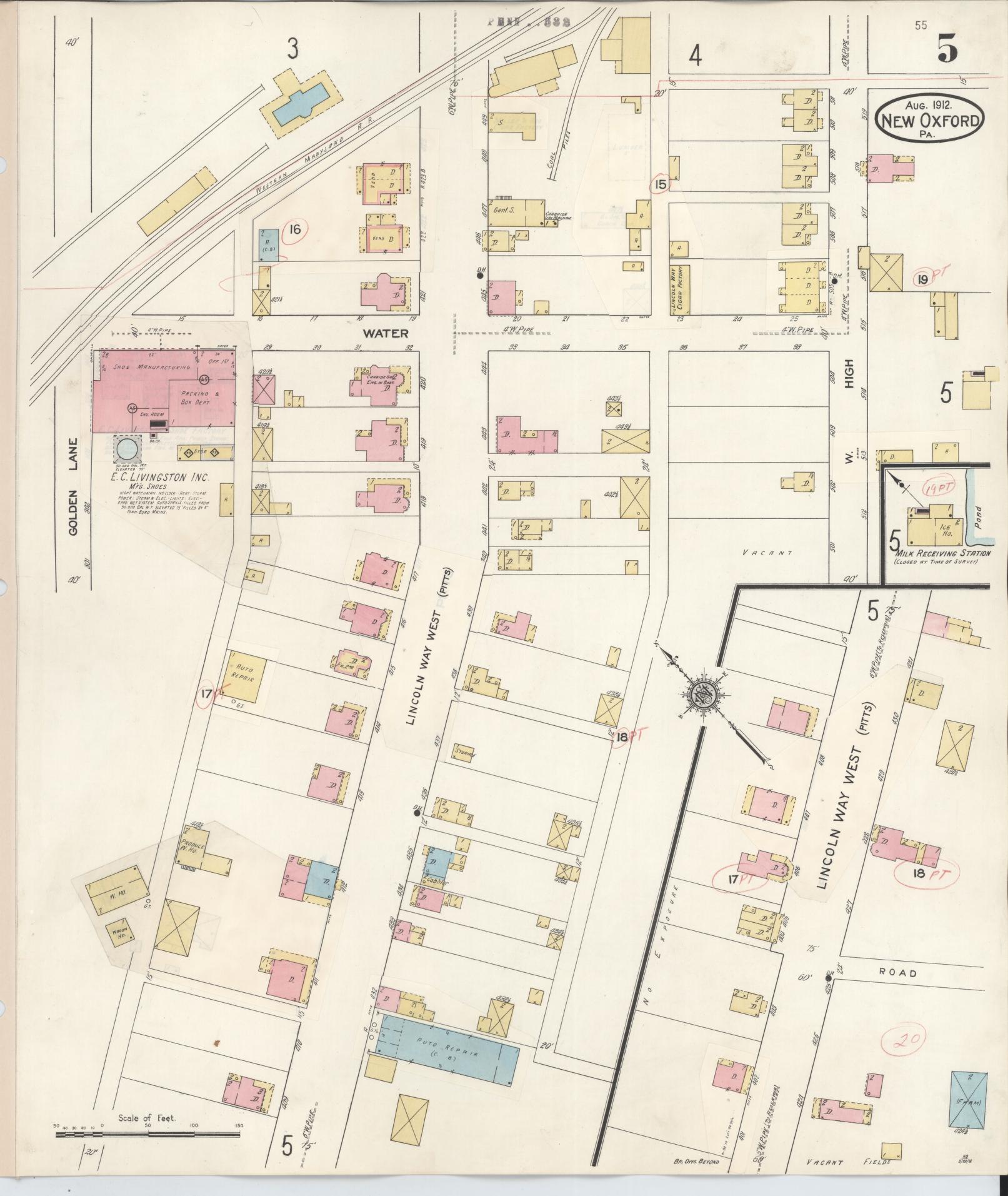 Sanborn Fire Insurance Map from New Oxford, Adams County, Pennsylvania (1929), Sheet #0005 - Complete Map Set gallery image, historic Sanborn map, vintage wall art, Pennsylvania Pennsylvania