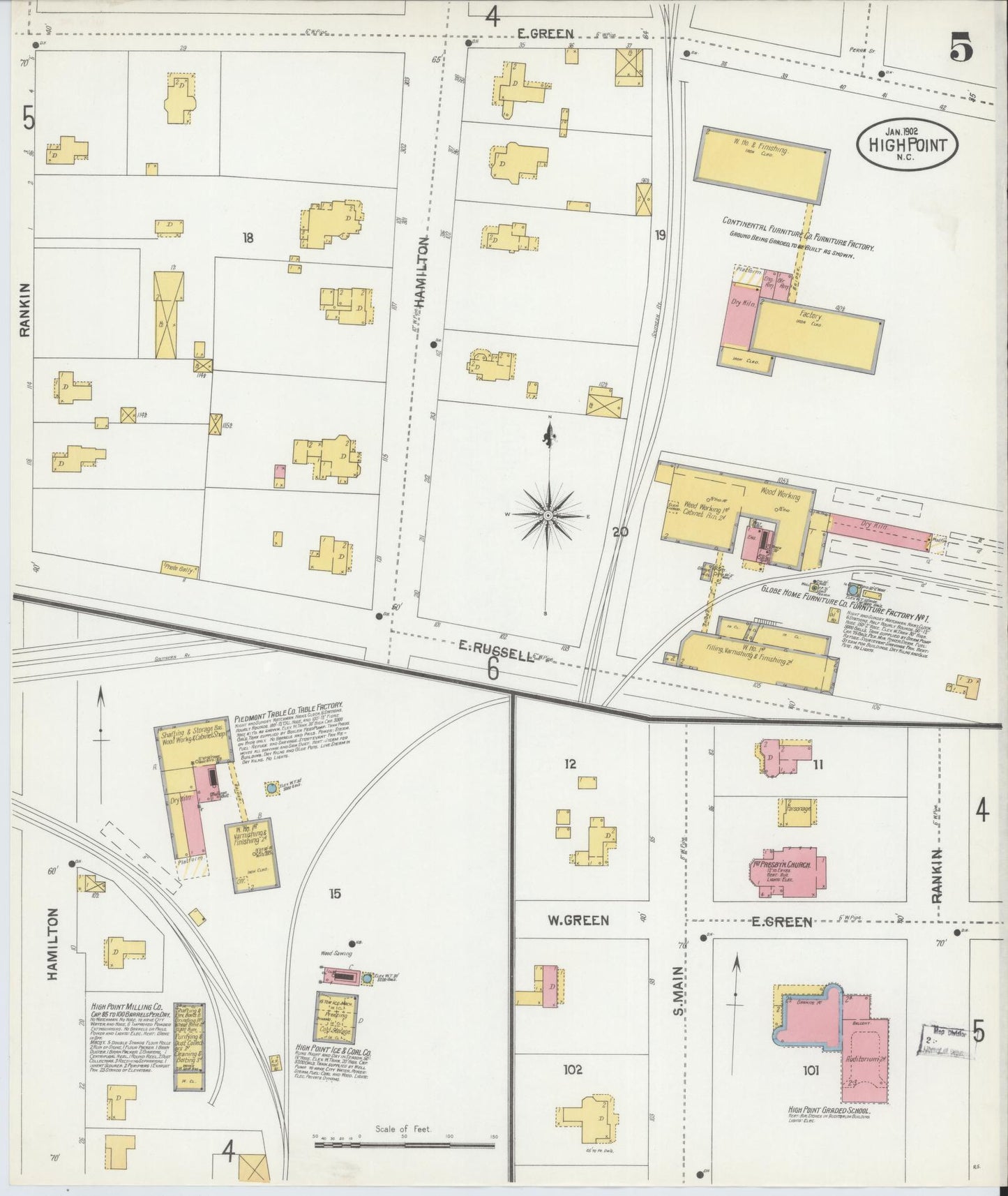 Sanborn Fire Insurance Map from High Point, Guilford County, North Carolina (1902), Sheet #0005 - Complete Map Set gallery image, historic Sanborn map, vintage wall art, North Carolina North Carolina