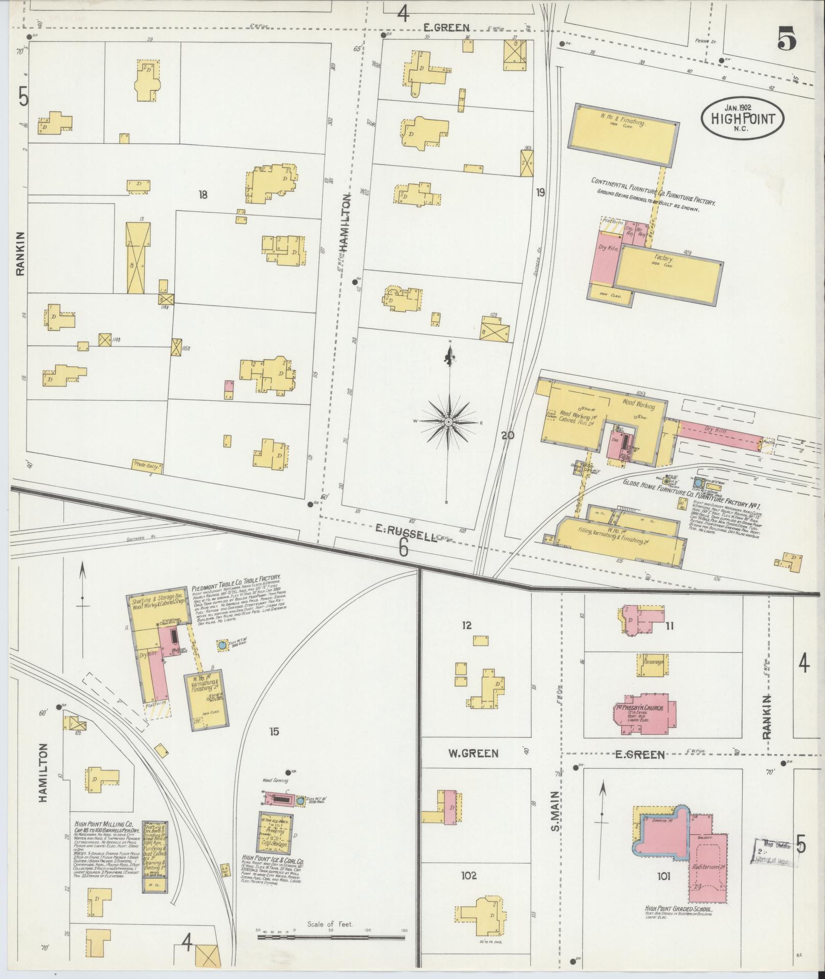 Sanborn Fire Insurance Map from High Point, Guilford County, North Carolina (1902), Sheet #0005 - Complete Map Set gallery image, historic Sanborn map, vintage wall art, North Carolina North Carolina