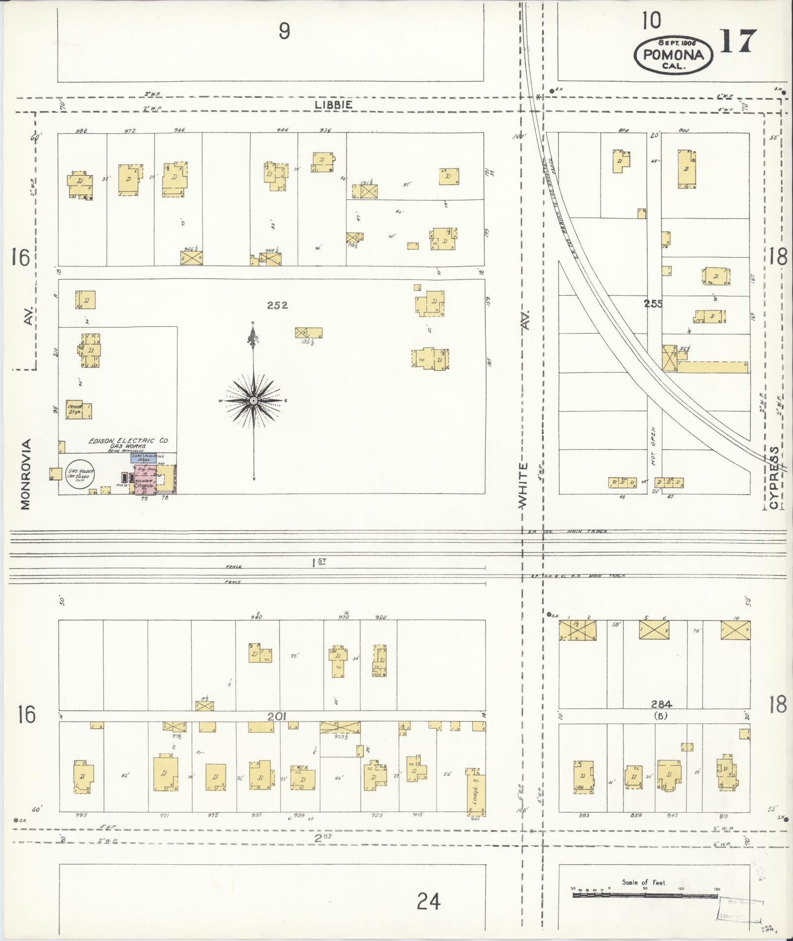 Sanborn Fire Insurance Map from Pomona, Los Angeles County, California (1906), Sheet #0017 - Complete Map Set gallery image, historic Sanborn map, vintage wall art, California California