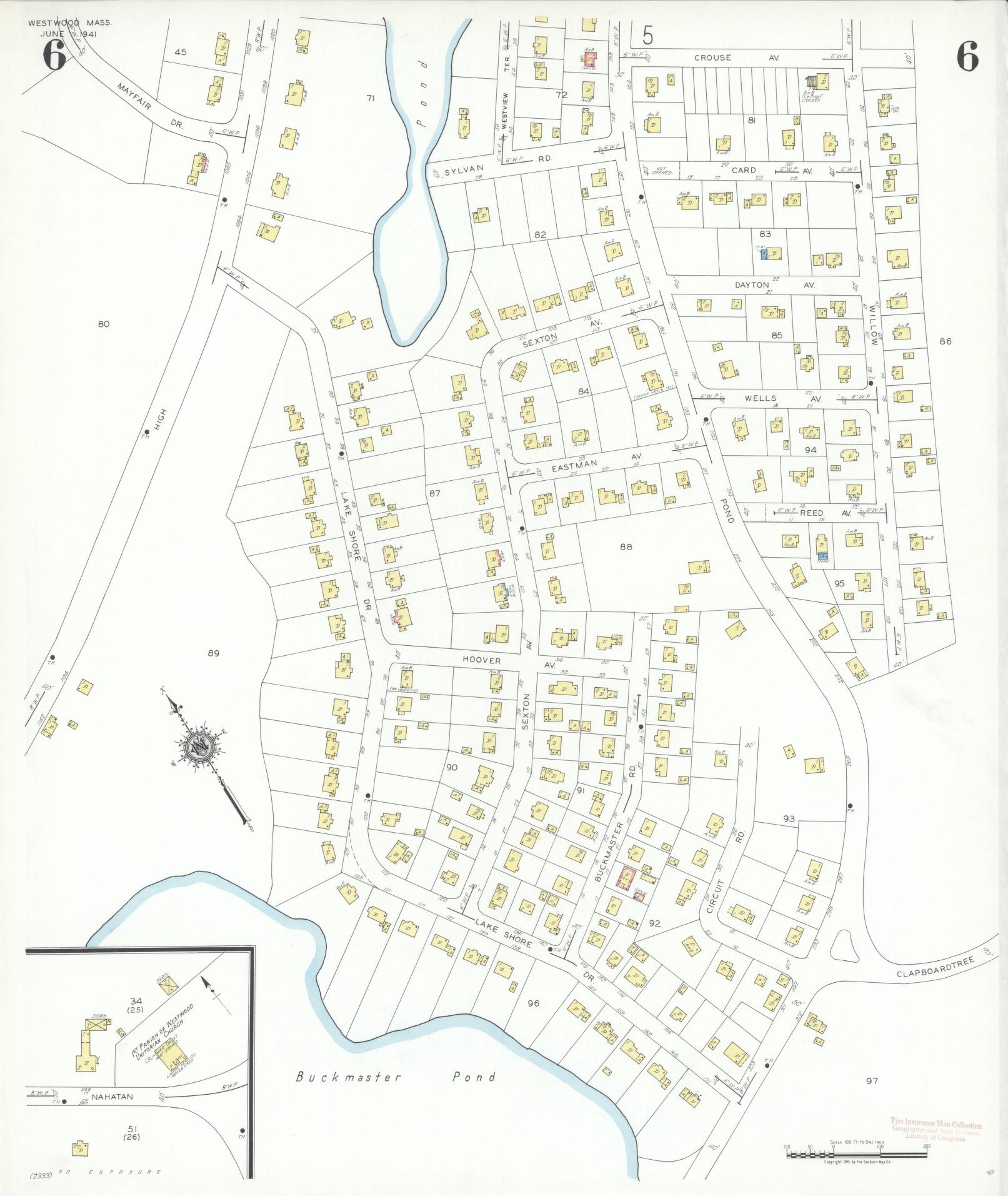 Sanborn Fire Insurance Map from Westwood, Norfolk County, Massachusetts (1941), Sheet #0006 - Complete Map Set gallery image, historic Sanborn map, vintage wall art, Massachusetts Massachusetts