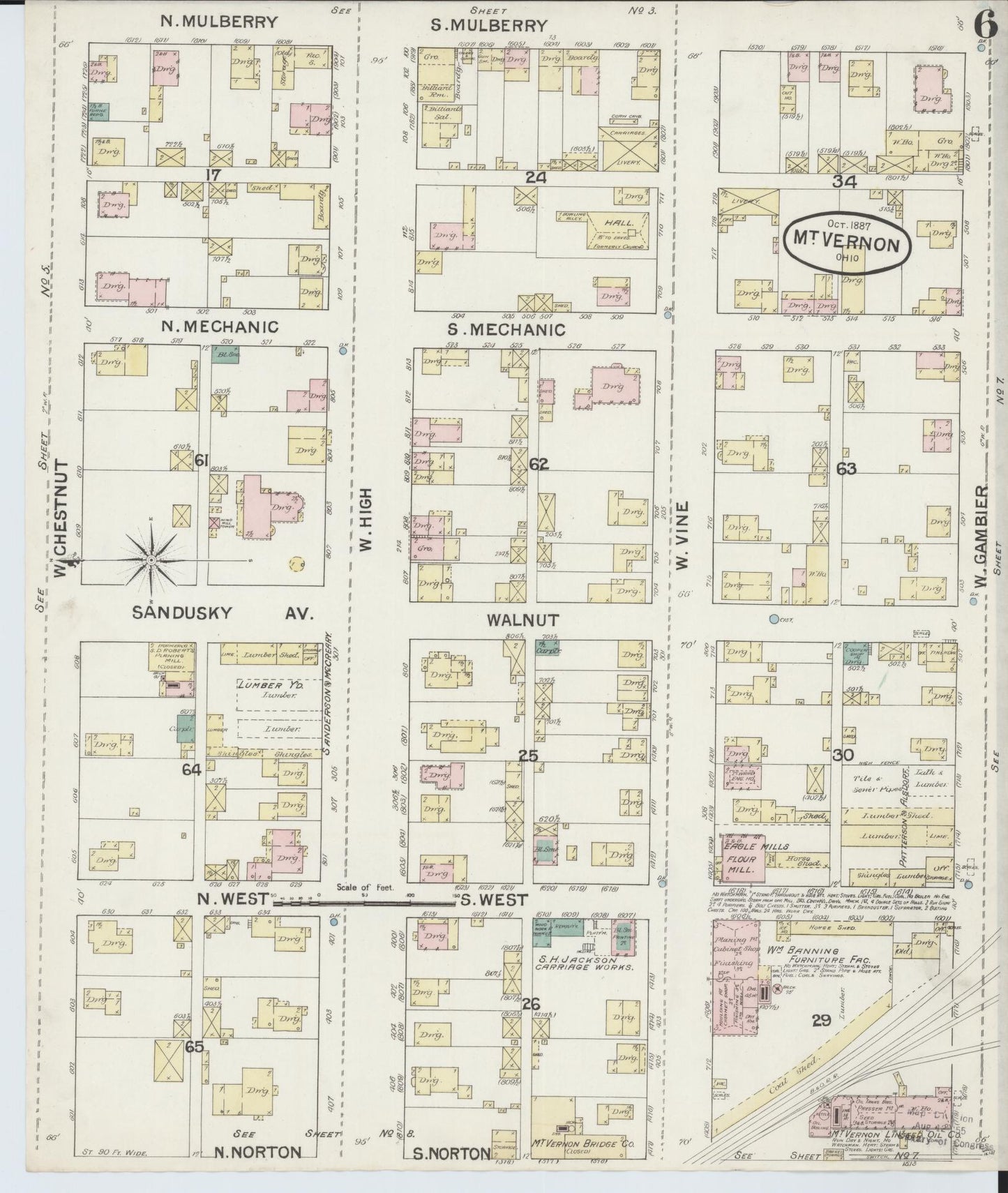 Sanborn Fire Insurance Map from Mount Vernon, Knox County, Ohio (1887), Sheet #0006 - Complete Map Set gallery image, historic Sanborn map, vintage wall art, Ohio Ohio