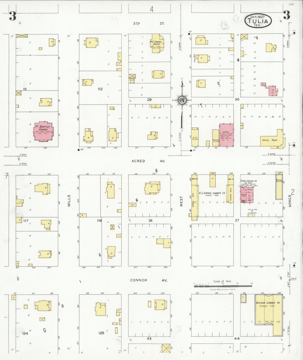Sanborn Fire Insurance Map from Tulia, Swisher County, Texas (1927), Sheet #0003 - Complete Map Set gallery image, historic Sanborn map, vintage wall art, Texas Texas