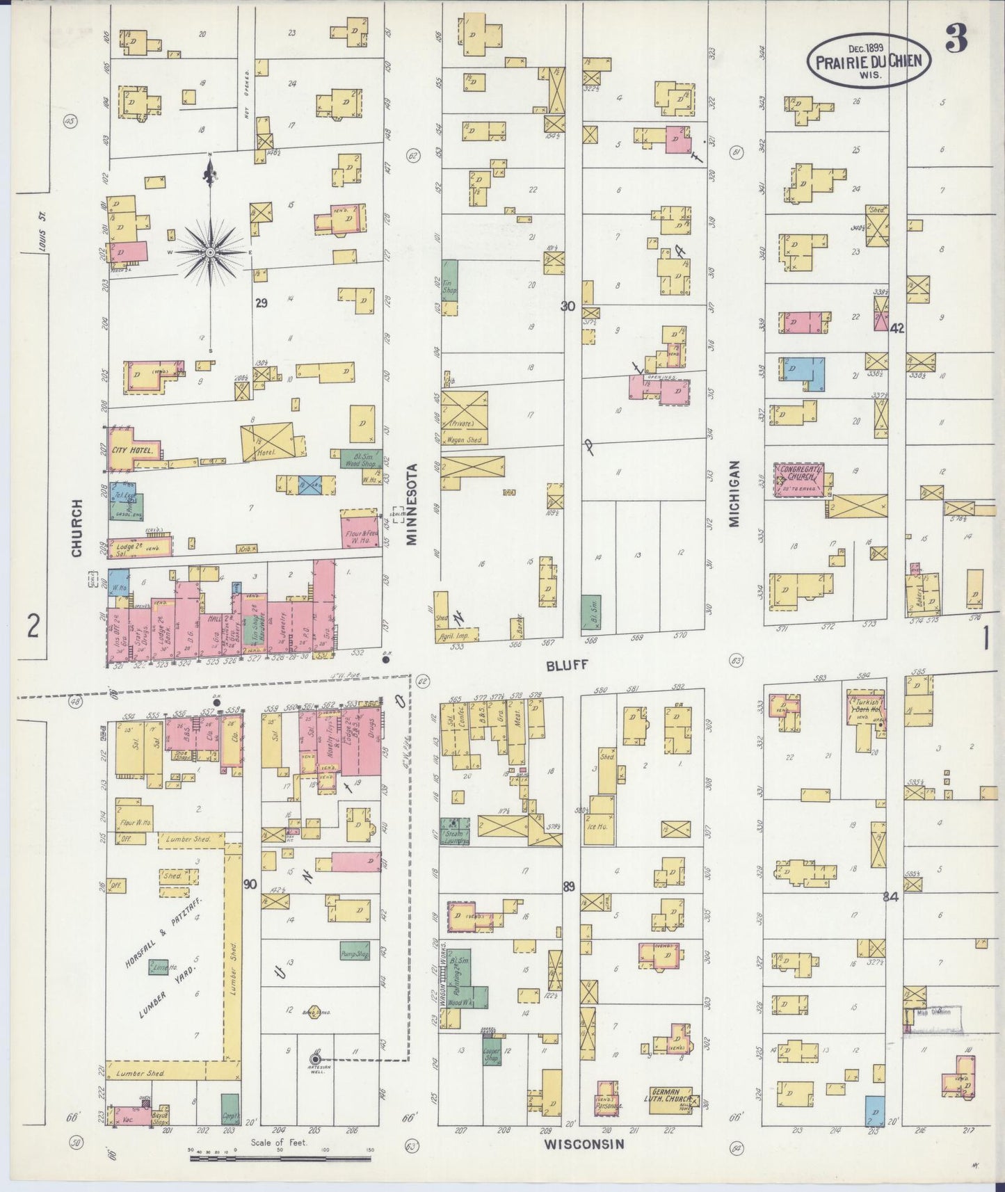 Sanborn Fire Insurance Map from Prairie du Chien, Crawford County, Wisconsin (1899), Sheet #0003 - Historic Sanborn Fire Insurance Map Print, vintage old map wall art, antique decor, genealogy gift, Wisconsin Wisconsin map