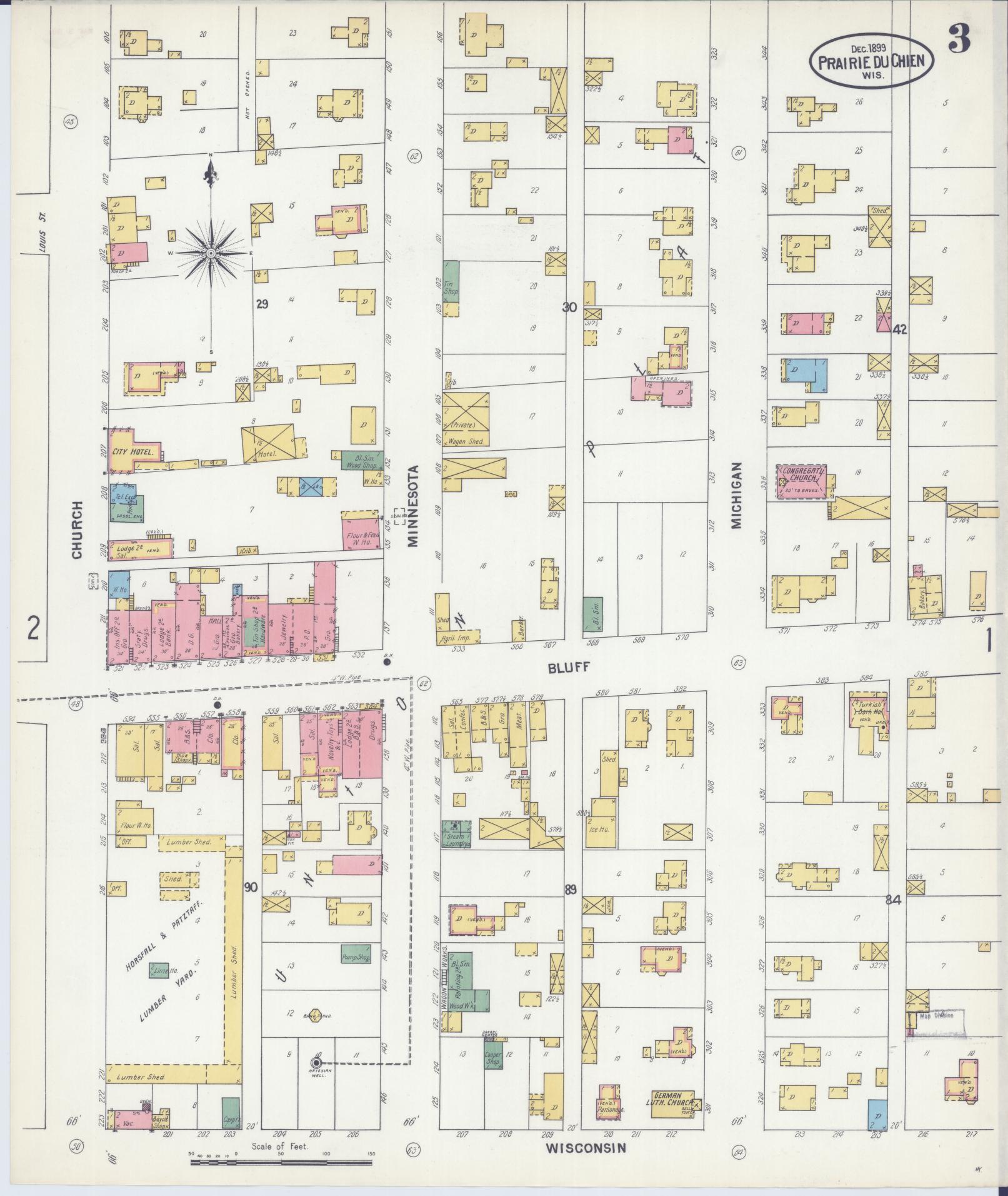Sanborn Fire Insurance Map from Prairie du Chien, Crawford County, Wisconsin (1899), Sheet #0003 - Historic Sanborn Fire Insurance Map Print, vintage old map wall art, antique decor, genealogy gift, Wisconsin Wisconsin map